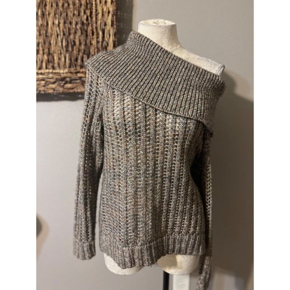 Chicos Sweater Gold Brown SIlver 1 Medium NWT Open Weave - Picture 4 of 8